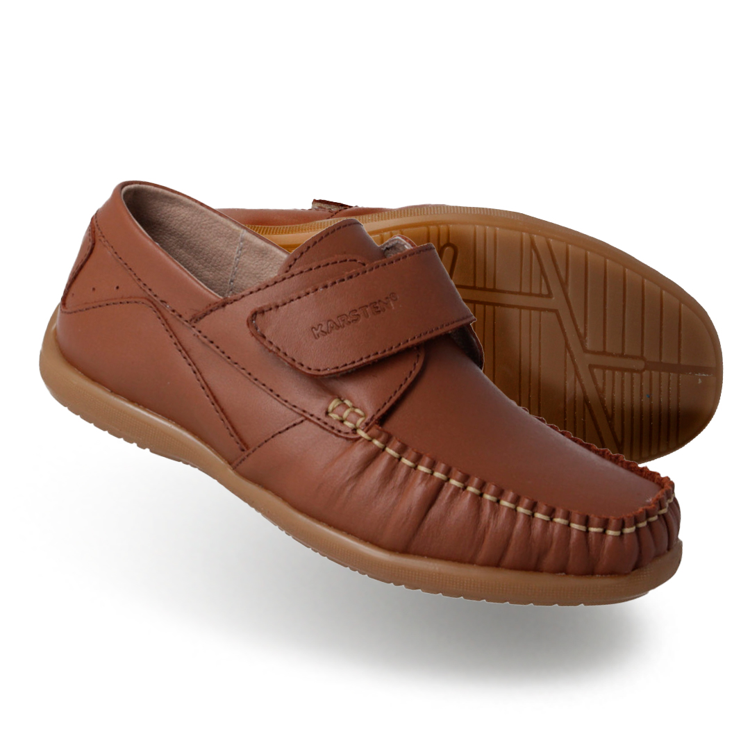 Mocasin Velcro Blanco, Miel, Negro Karsten