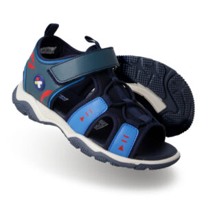 Sandalia Niño, Azul/Café con Ajuste de Velcro