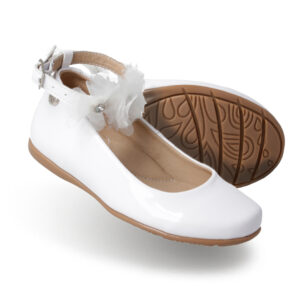 Zapato Niña Tipo Mary Jane Blanco/Hueso, con Flores Tul