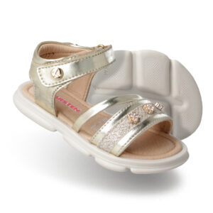 Sandalia Karsten Niña Con Brillos y Flores, Dorada