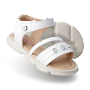 Sandalia Niña con Aplicaciones y Ajuste de Velcro, Blanco