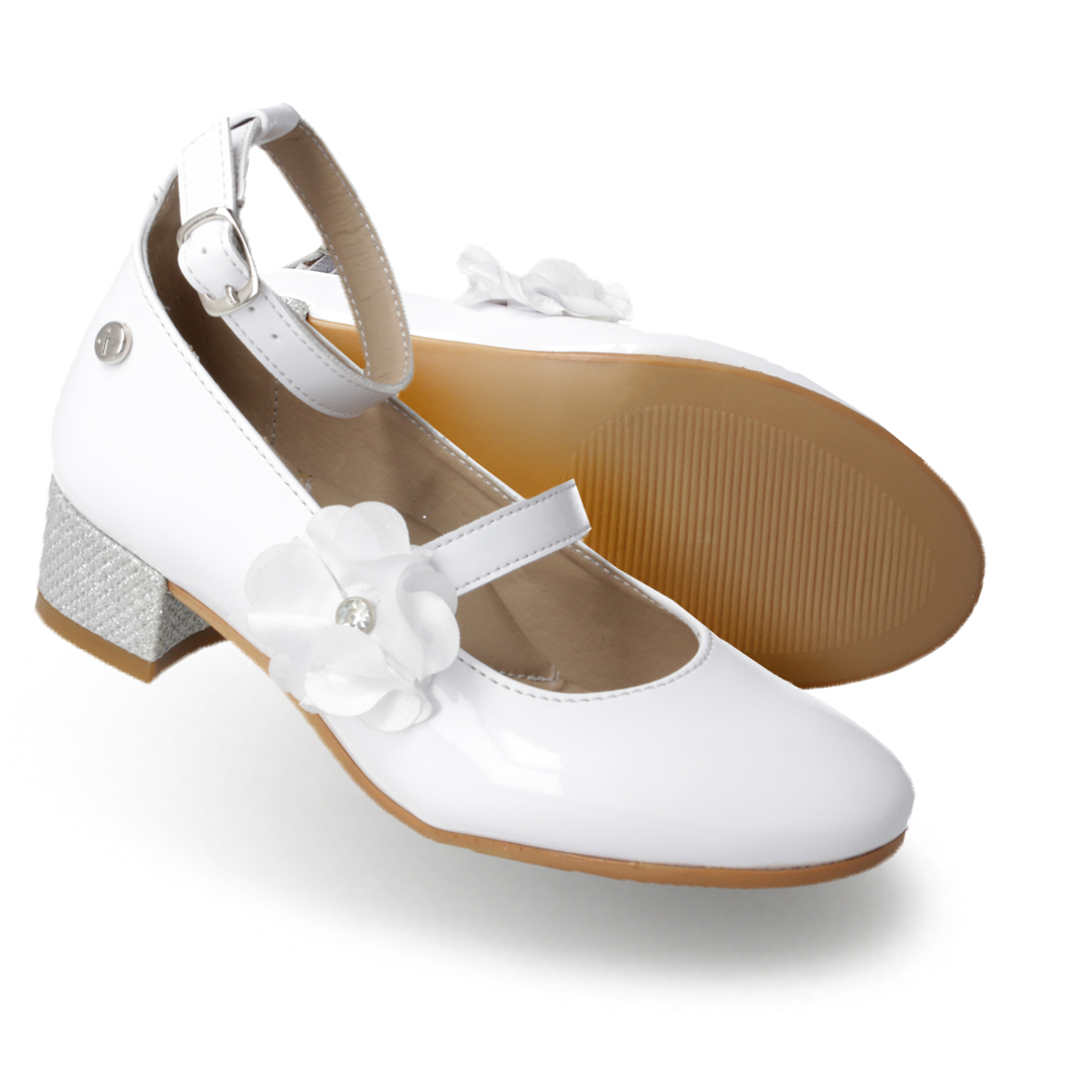 Zapato Mary Jane Karsten Niña Blanco/Perla Tacón