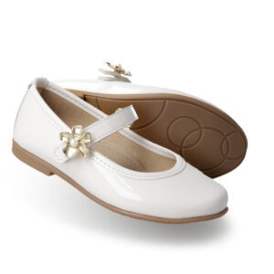 Zapato Mary Jane Blanco para Niña, Karsten con Flor Dorada