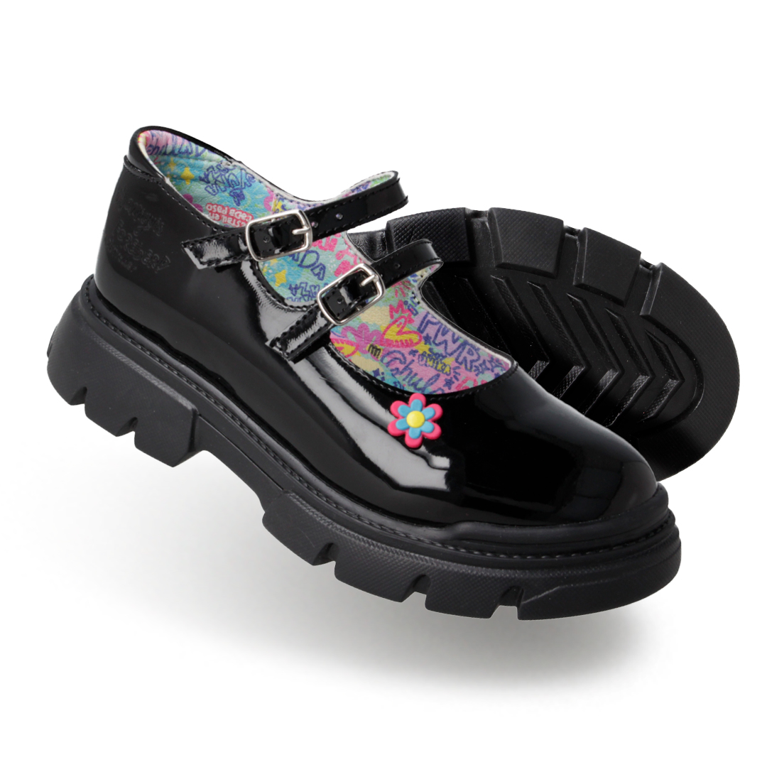 Zapato Escolar Distroller Doble Hebilla Negro Charol